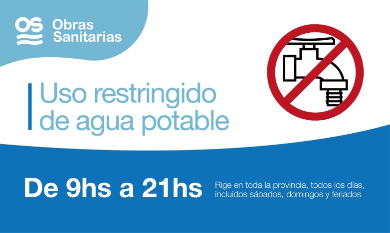 Obras Sanitarias continúa con el horario restringido del uso de agua potable